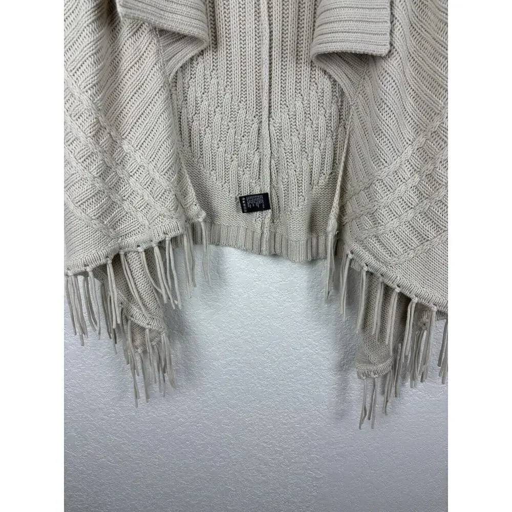 August Silk Womens‎ Shrug Cardigan Small Beige Fringe Western Grandma MINOR FLAW